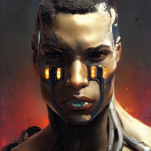 Prompt: black male cyborg profile body modifications hd greg rutkowski