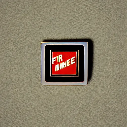 Image similar to a photo of a retro 1 9 7 0 s minimalistic clean fire warning label enamel pin, beautiful cinematic light, behance