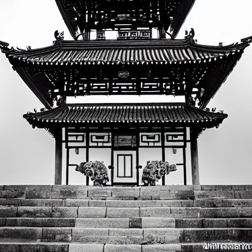 Image similar to chinese temple, award winning black and white photography