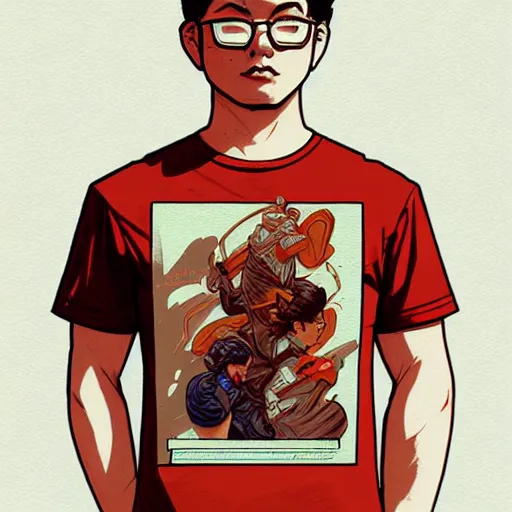Image similar to concept art of tshirt design, 1 6 colors, logo, ink drawing, art by jc leyendecker and sachin teng
