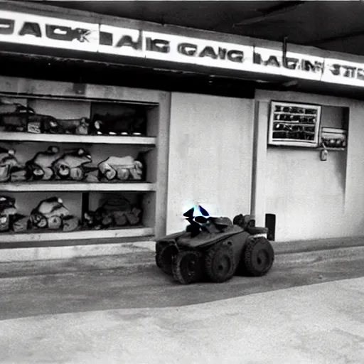 Image similar to gas station cctv footage of cat in a tank