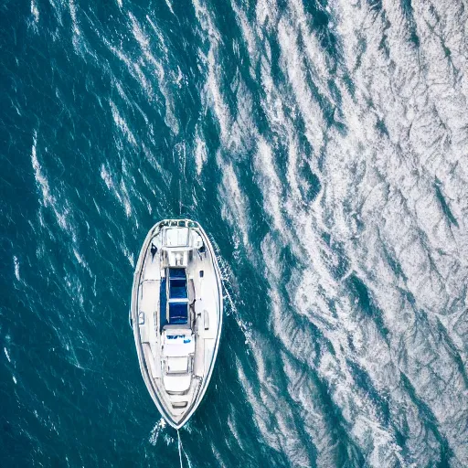 Prompt: an aerial photograph of a giant shark underneath a small boat. photograph. high quality. national geographic.