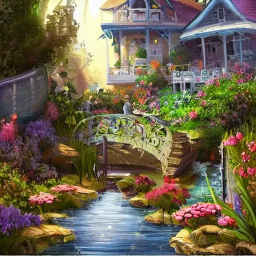 Image similar to Beautiful happy picturesque charming sci-fi town in harmony with nature. Beautiful light. Water and plants. Nice colour scheme, soft warm colour. Beautiful detailed artistic painting by Vincent. (2022)