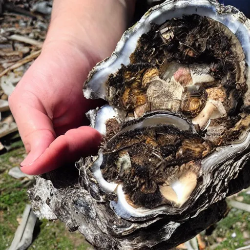 Prompt: huge beautiful oyster mushroom mycelium fruiting from the charred rubble and decomposing ruins of the u. s. capitol building