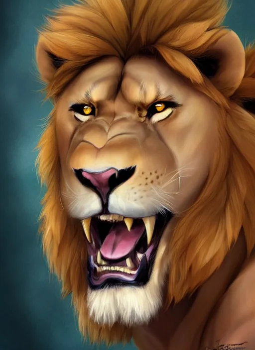 Image similar to award winning beautiful portrait commission art of a muscular male furry anthro lion fursona with a cute beautiful attractive detailed furry face wearing gym shorts and a tanktop. Character design by charlie bowater, ross tran, artgerm, and makoto shinkai, detailed, inked, western comic book art