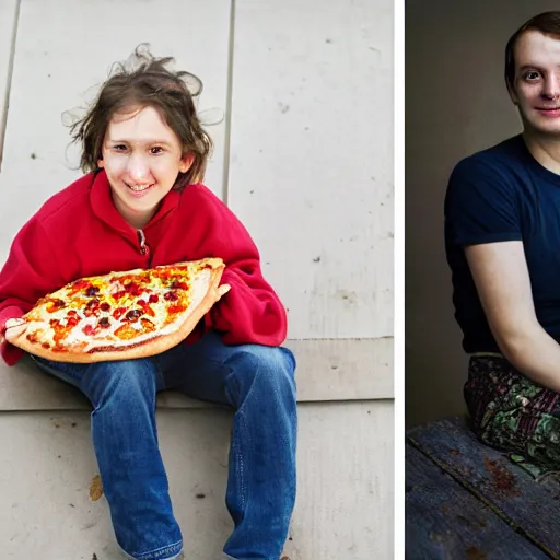 Prompt: anna forsterling and saul bromberger, pulitzer, photorealistic / kids in nowhere eat pizza