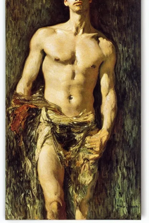 Image similar to attractive male, painting by gustave moreau, j. c. leyendecker, claude monet