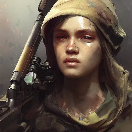 Image similar to of a sniper girl in war, portrait, by ruan jia and ross tran, detailed,