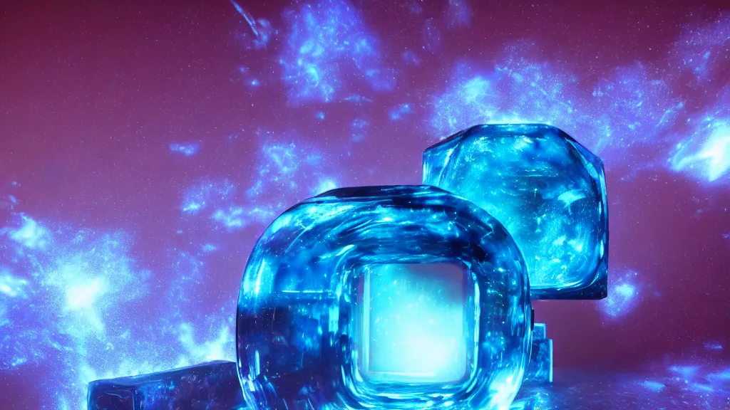 Prompt: cyberpunk blue ice cube nebula sculpture floating in space, 8k, cinematic, epic, ultra detailed, award winning, trending on artstationHD, dramatic