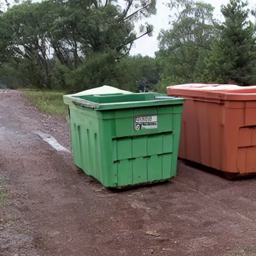 Prompt: two gigantic american dumpsters dirty