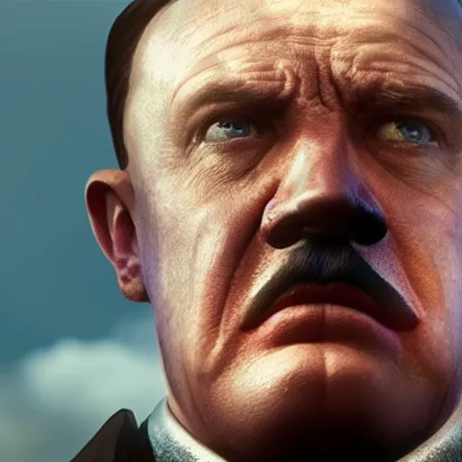 Image similar to Hitler cast as Thanos, still from marvel movie, hyperrealistic, 8k, Octane Render,