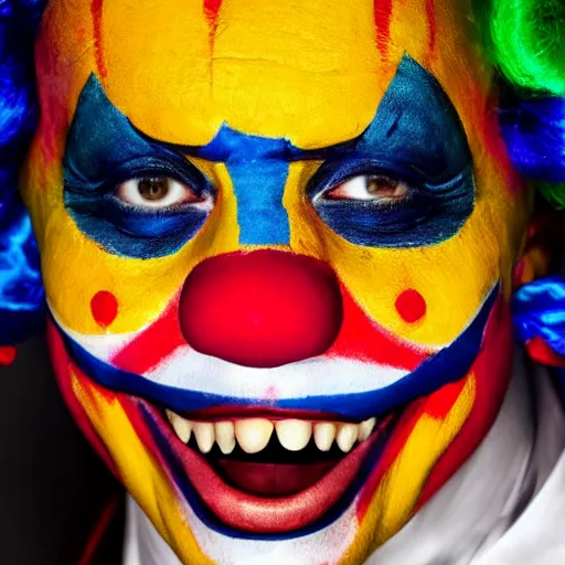 Image similar to UHD candid photo of Zelensky dressed as a clown, wearing accurate clown makeup, accurate face, UHD, photorealistic, correct face, photo by Annie Leibowitz