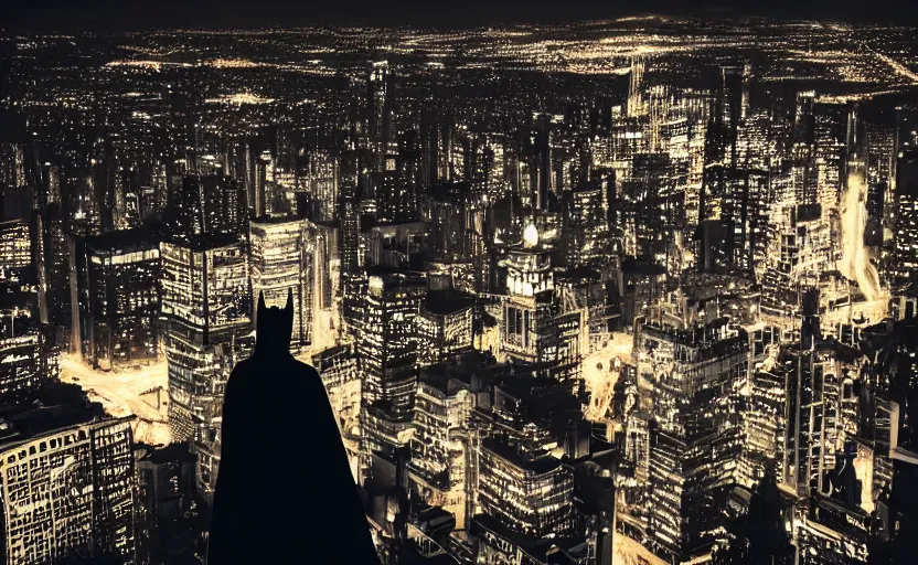 Batman overlooking Gotham City at night, cinematic, | Stable Diffusion ...