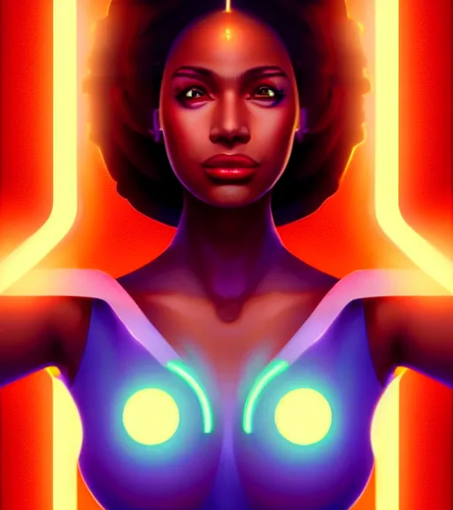 Prompt: symmetry!! latin princess of technology, solid cube of light, hard edges, product render retro - futuristic poster scifi, lasers and neon circuits, beautiful brown skin woman latin princess, intricate, elegant, highly detailed, digital painting, artstation, concept art, smooth, sharp focus, illustration, dreamlike, art by artgerm