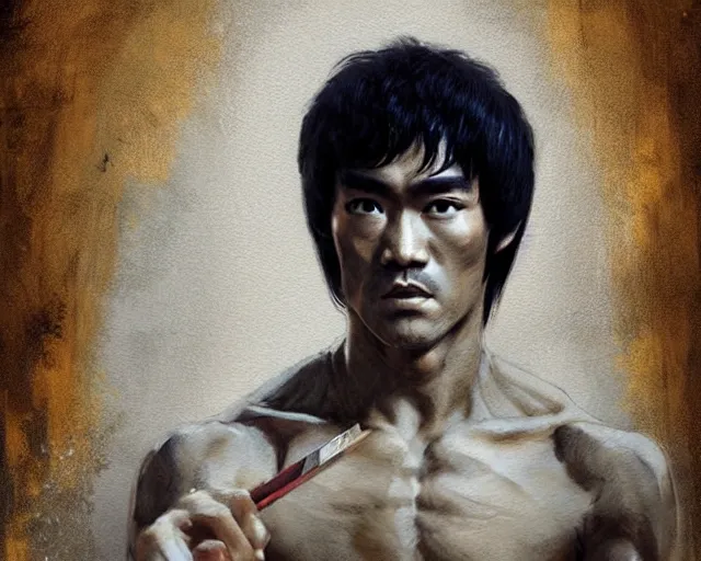 Prompt: a portrait of bruce lee in the style of renaissance tuscany, art by greg rutkowski and artgerma, stunning! concept art, character design