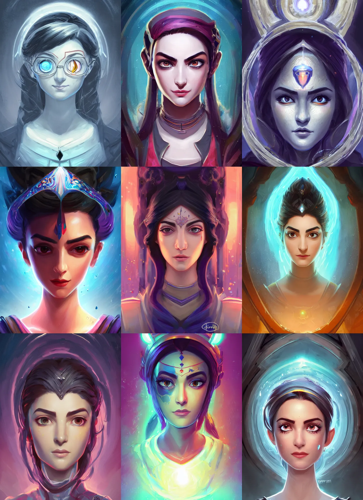 Prompt: masterpiece head-on symmetrical centered painted portrait, just one head, Maya Ali as a mage, black hair, RPG character, Blizzard game concept art, pixar, dreamworks, stylized fractal background, splash comics, global illumination lighting, trending on artstation, by lois van baarle, ilya kuvshinov, rossdraws