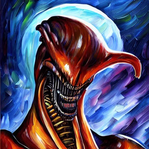 Image similar to digital painting of a Xenomorph, by Leonid Afremov