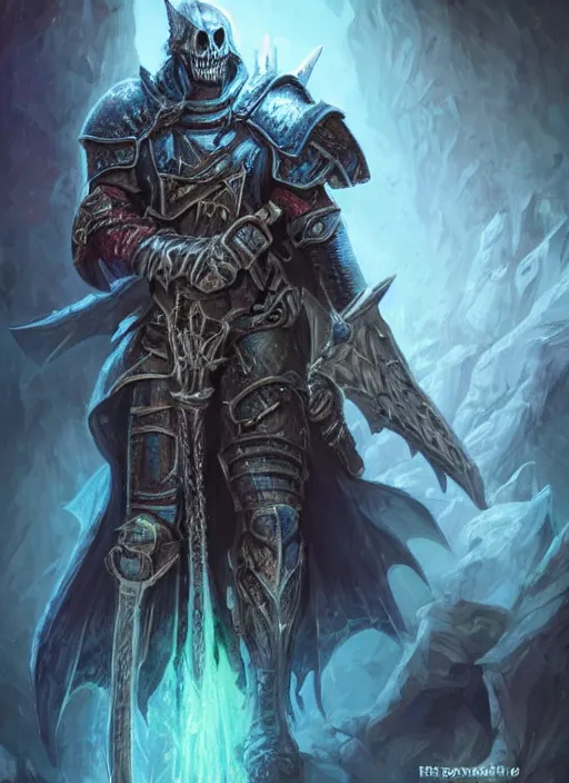 Image similar to death knight, ultra detailed fantasy, dndbeyond, bright, colourful, realistic, dnd character portrait, full body, pathfinder, pinterest, art by ralph horsley, dnd, rpg, lotr game design fanart by concept art, behance hd, artstation, deviantart, hdr render in unreal engine 5