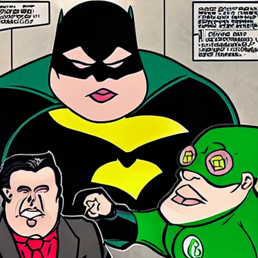 Image similar to obese batman and riddler