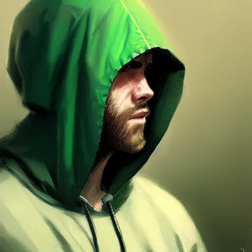 Image similar to portrait of a programmer with green hood by greg rutkowski