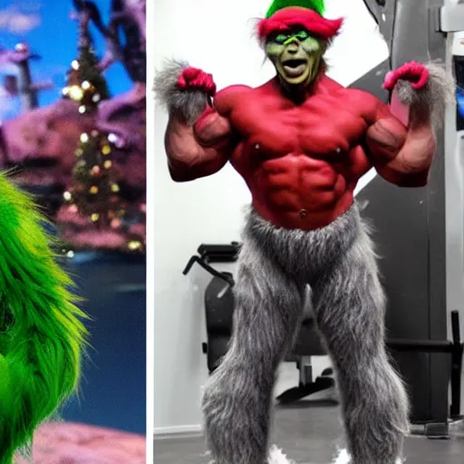 Image similar to The Grinch is a jacked muscle builder gigachad