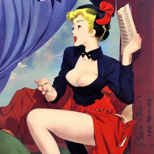 Image similar to Anime art by Gil Elvgren and Sakimichan and Enoch Bolles