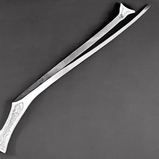 Image similar to bluestone flamberge, a huge two-handed sword with a wavy blade and large cross guard, nearly six feet long. It has a faint blue sheen, and radiates a sense of unease. The style and decoration of the sword would place it at approximately 300 years old, but the alloy is highly unusual.