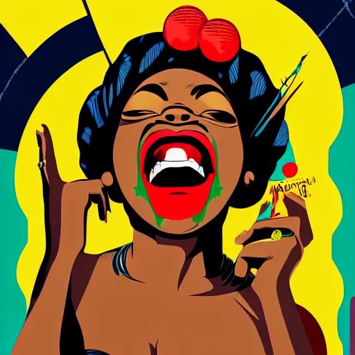 Image similar to mama africa laugh at her child!!! pop art, pixel, bioshock, gta chinatown, artgerm, richard hamilton, mimmo rottela, julian opie, aya takano, intricate, sharp focus, concept art, smooth