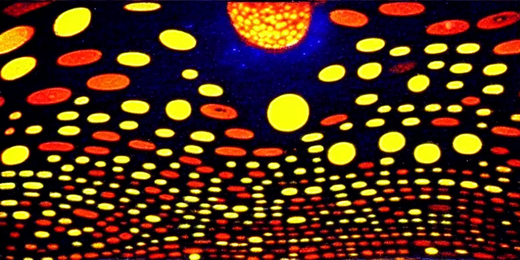 Prompt: low angle shot of a space port at night, nouvelle vague set design by Hundertwasser, in the style of Stanley Kubrick, shot on film, grainy, hyperrealistic