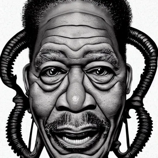 Prompt: morgan freeman in the style of hr giger