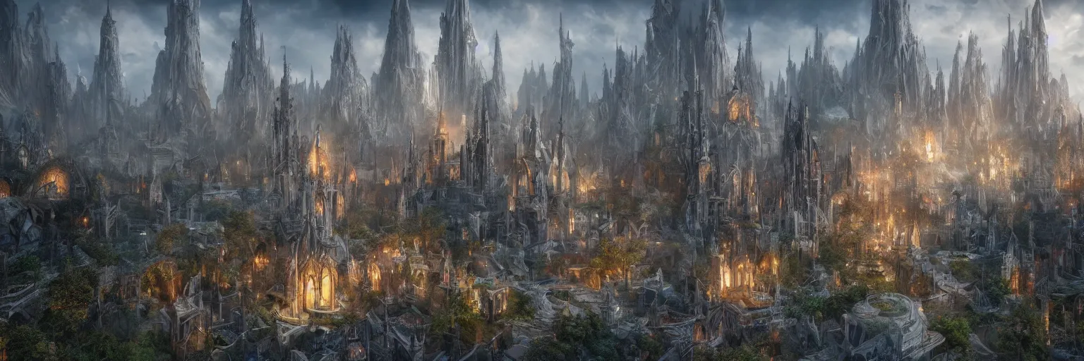 Image similar to ,inside a magical ethereal elven city, highly detailed, 4k, HDR, award-winning, artstation, octane render