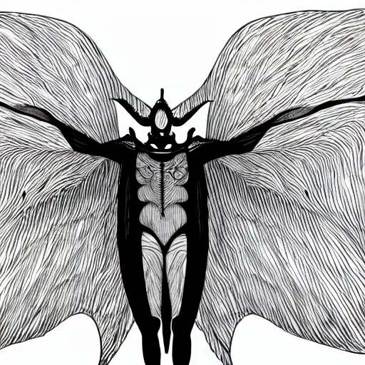 Prompt: photo of mothman with giant wings, cel animation by Junji Ito and Satoshi Kon, professionally post-processed , beautiful, scary, symmetry accurate features, epic, octane rendered, anime masterpiece, accurate