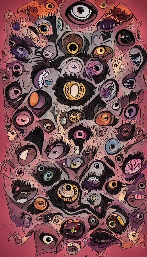 Image similar to a storm vortex made of many demonic eyes and teeth, by rebecca sugar