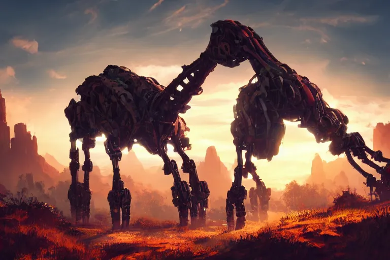 Image similar to tallneck machine mecanical creature robot of horizon forbidden west horizon zero dawn bioluminiscence global illumination ray tracing hdr fanart arstation by ian pesty and alena aenami artworks in 4 k