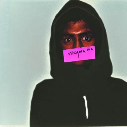 Image similar to varan wearing hoodie, holding polaroid camera, 8 0 s, polaroid photo, by warhol,