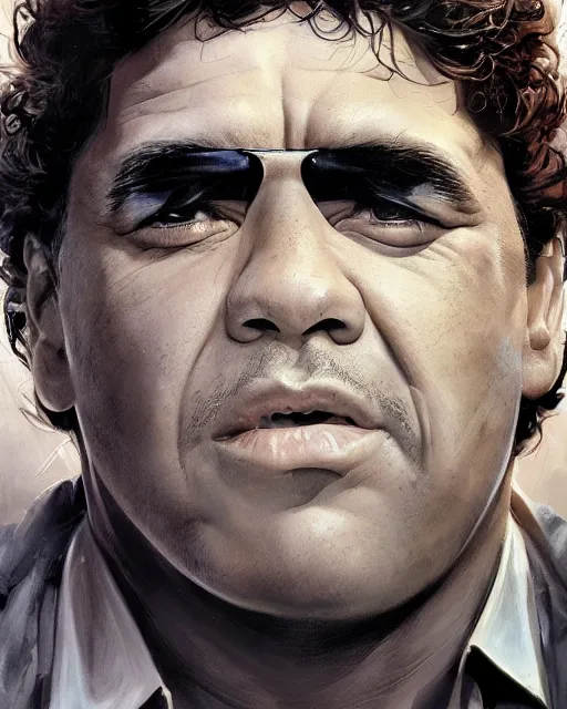 Image similar to cinematic portrait, smooth, diego armando maradona by peter andrew jones, by mark brooks, hd, hyper detailed, 4 k