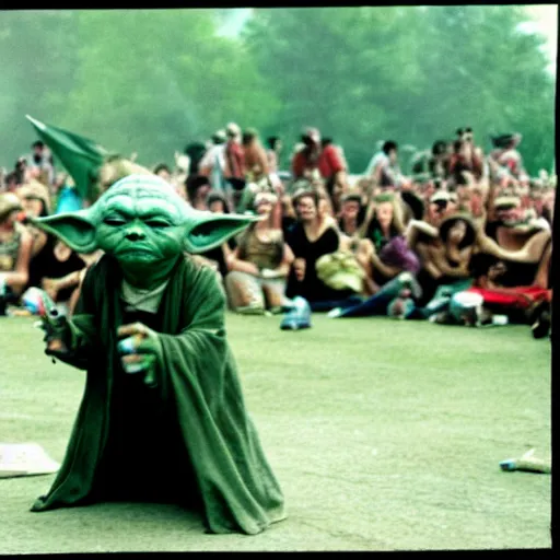 Image similar to yoda performing at woodstock