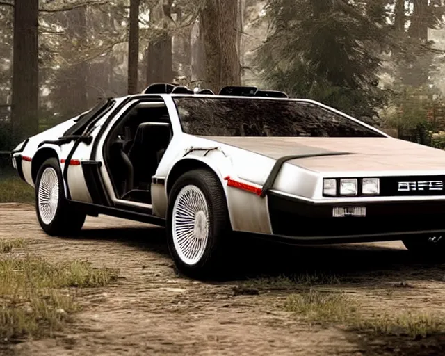 Prompt: new concept for a delorean, cinematic, photoreal, by red dead redemption 2