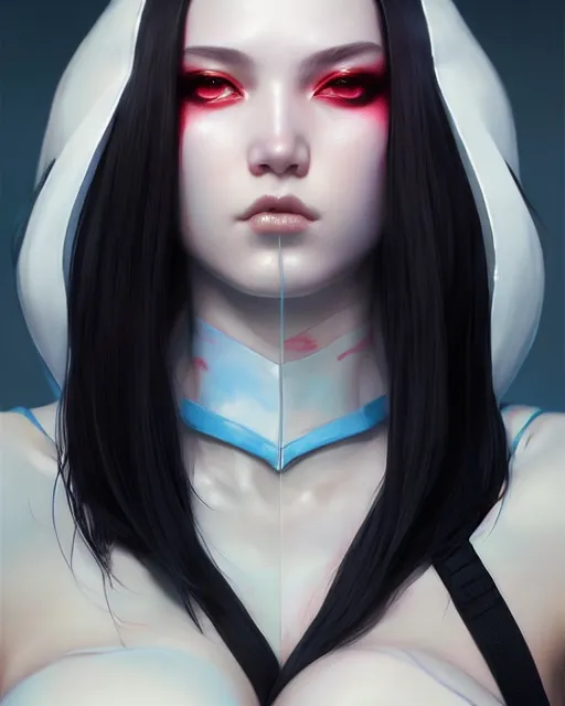 Image similar to face closup portrait view of pale skin beauty, full body armor, paint by ilya kuvshinov and ross tran and karol bak and stanley lau and anna dittmann and artgerm and xiaoguang sun and tian zi