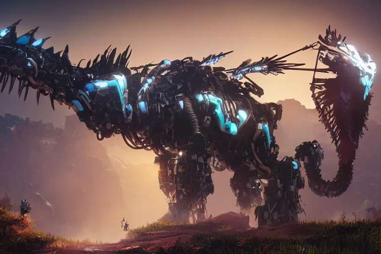 Image similar to bristleback machine mecha animal beast robot of horizon forbidden west horizon zero dawn bioluminiscence global illumination ray tracing hdr fanart arstation by sung choi and eric pfeiffer and gabriel garza and casper konefal