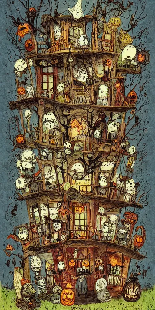 Image similar to a vintage halloween scene by alexander jansson and where's waldo