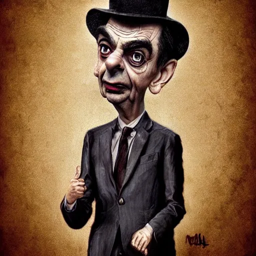 Prompt: surrealism grunge cartoon portrait sketch of Mr Bean, by michael karcz, loony toons style, freddy krueger style, horror theme, detailed, elegant, intricate