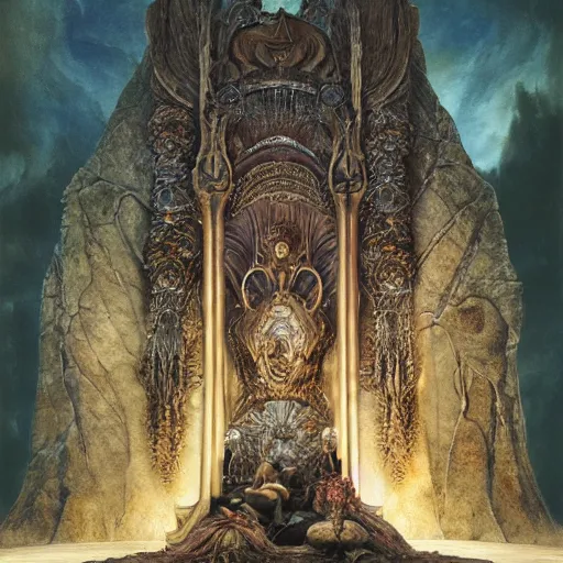 Image similar to the throne of love | highly detailed matte painting, hyperrealistic, very intrincate | cinematic lighting, award - winning | by rachel ruysch, giger, beksinski and bocklin | by austin osman spare and william blake, trending on artstation, cgsociety, official art, octane.