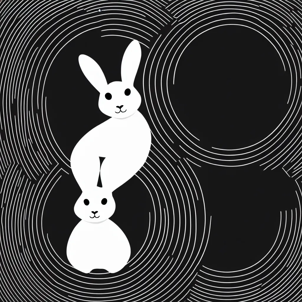 Prompt: a white rabbit on a black circle, professional vector graphic, very clean, very round, very minimalistic, perfect circle, very consistent bezier curves, irrational ai vector choices