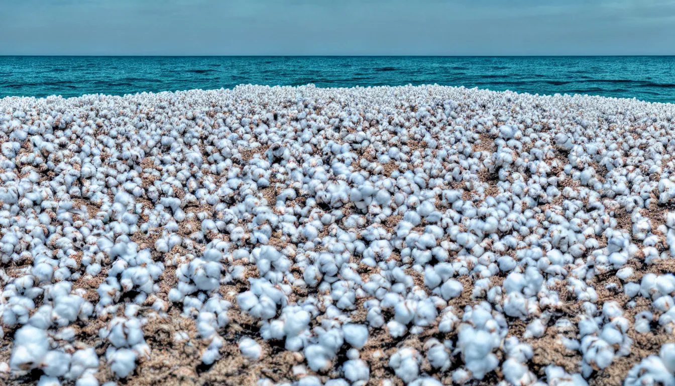 Image similar to cotton in the beach distance over the ocean, beautiful, appealing, realistic, award wining, photography, very detailed, national geographic, 4 k