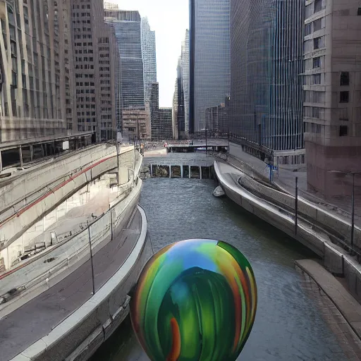 Prompt: the balloon snails of lower wacker drive