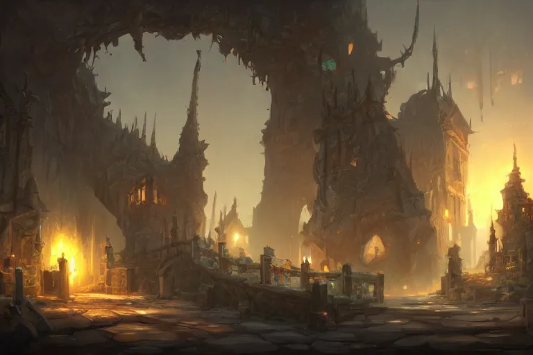 Image similar to collaborative environment concept art by Tyler Edlin, Andy Park, Feng Zhu, James Paick, Ryan Church, in the style of Dark Souls