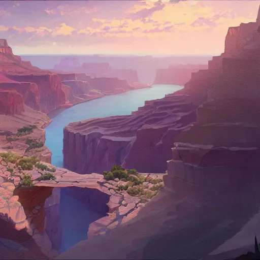 Prompt: concept art painting of a grand canyon with huge ocean inside, giant river, with unfinished bridge under construction, realistic, detailed, cel shaded, in the style of makoto shinkai and greg rutkowski and james gurney