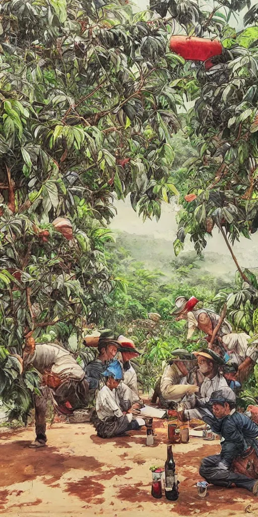 Image similar to oil painting scene from coffee plantation by kim jung gi