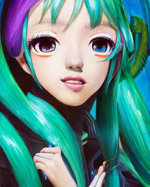 Prompt: a very beautiful painting of Hatsune Miku by Earl Moran